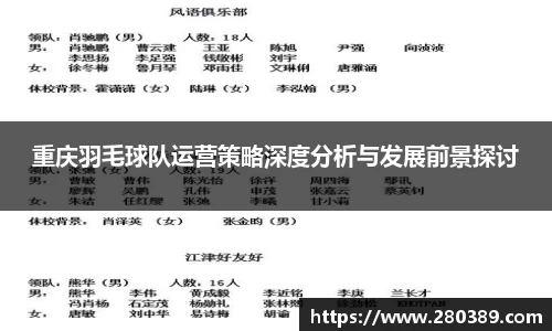 重庆羽毛球队运营策略深度分析与发展前景探讨